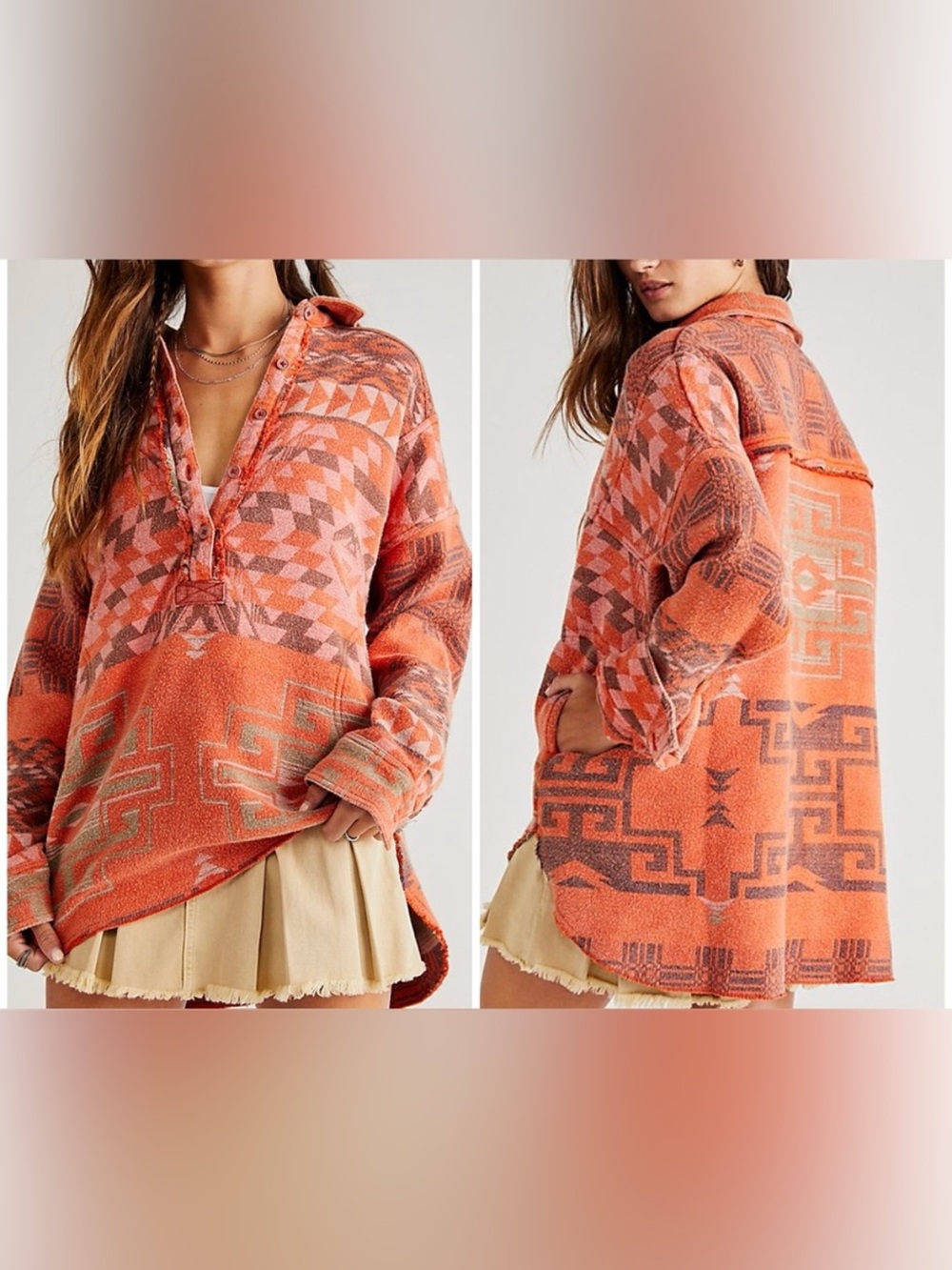 NWT Free People We The Free Arizona Sky Pullover - tiger red sage combo - XS
